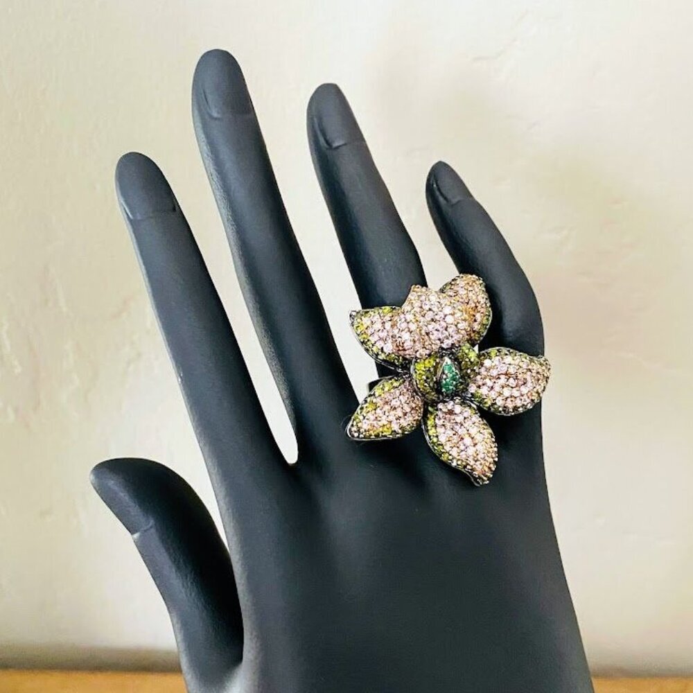 Beautiful Bling Jewelry Orchid Ring Pink Pave Crystals Size 7 - Picture 2 of 10